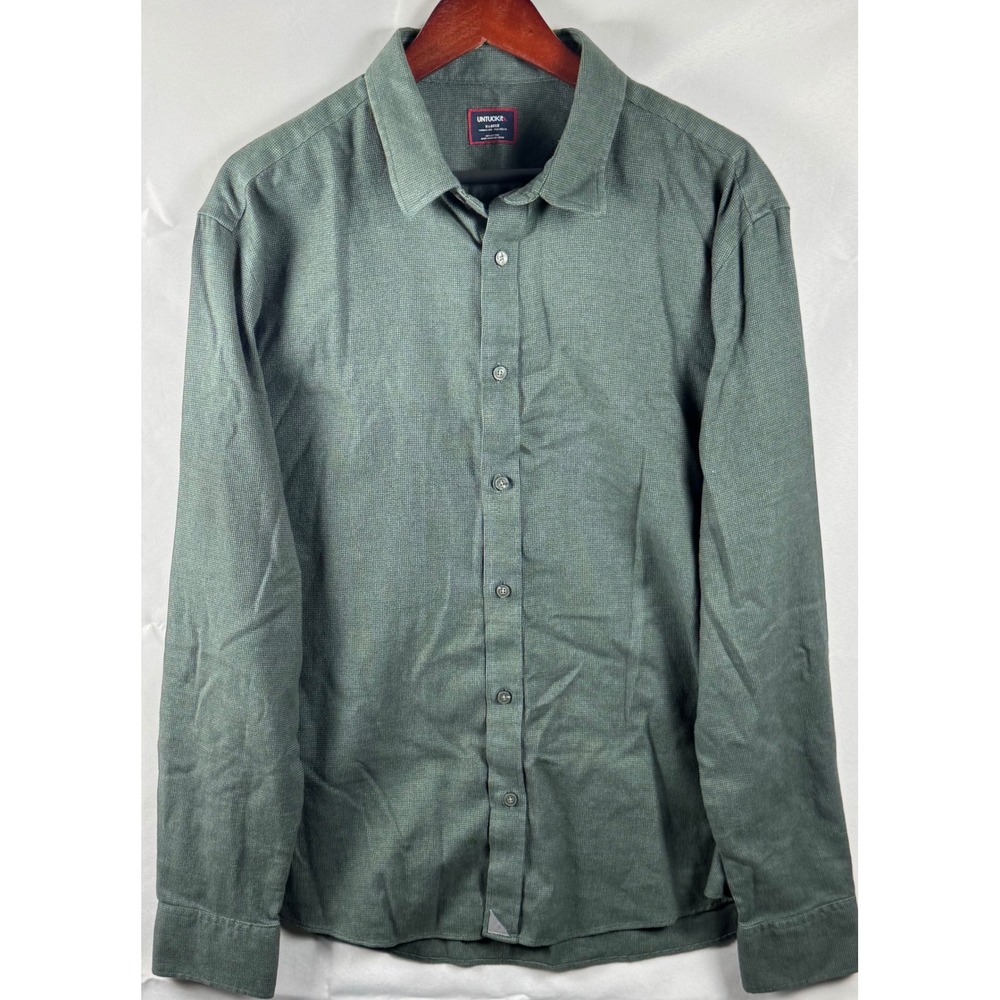 UNTUCKit Mens XL Relaxed Fit Wrinkle Free Cotton Button Down Shirt Green Check